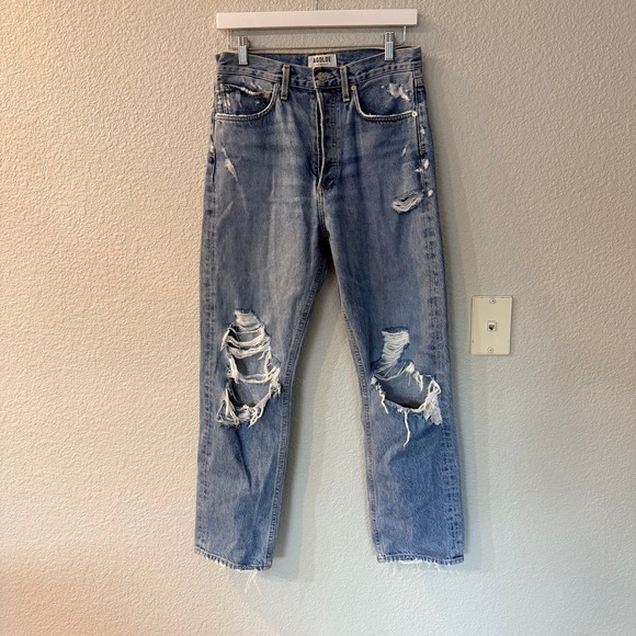 AGOLDE 90s Midrise Loose Distressed Straight Leg Jeans Blue Size 26